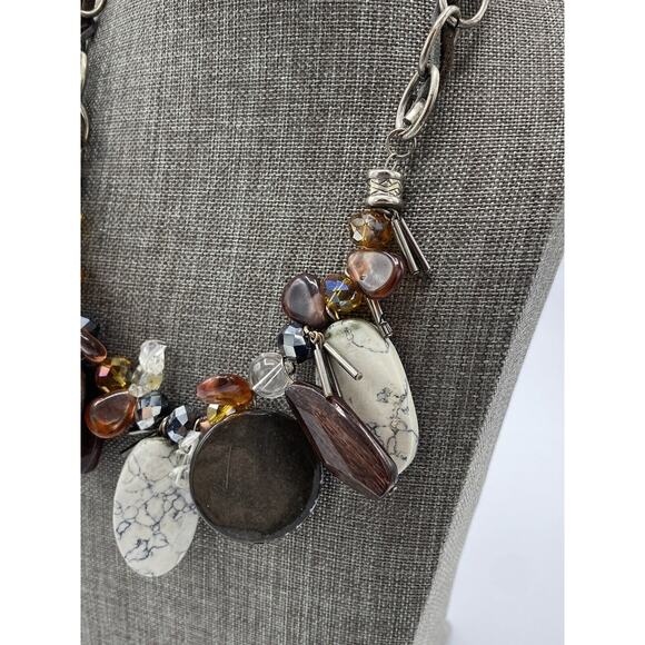 Laura Ashley Chain Leather Cord Statement Necklace Dangle Beads Marble Crystals - Picture 6 of 10